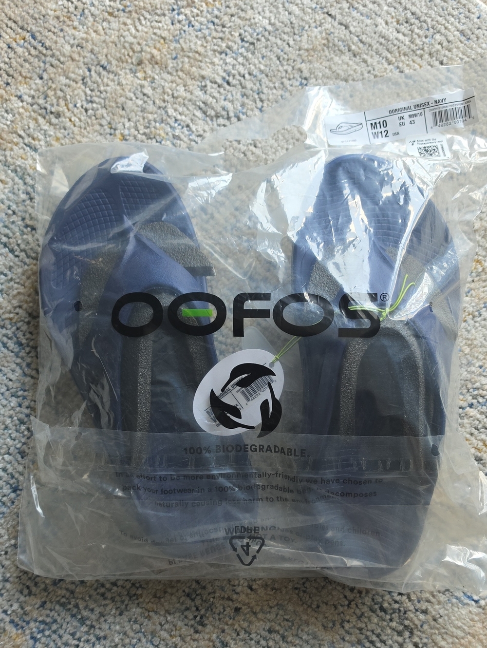 OOFOS Navy Blue Recovery Flip Flops MEN 10 WOMEN 12 NEW